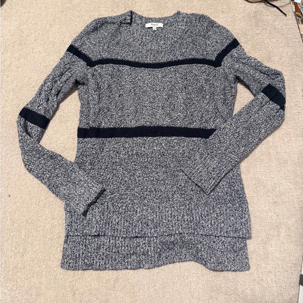Madewell Gray and Black Crew Neck Sweater